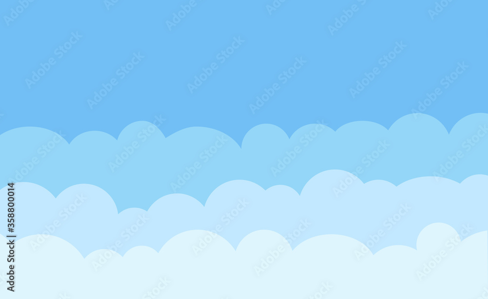 Cute clouds on bright blue sky, vector illustration