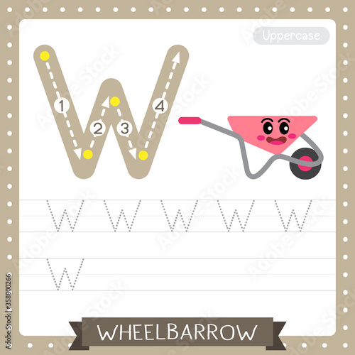 Letter W uppercase tracing practice worksheet of Wheelbarrow © natchapohn