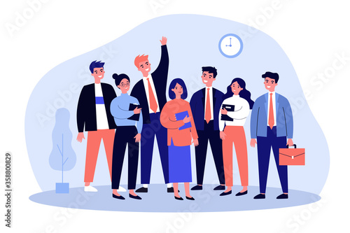 Happy business colleagues team portrait. Group of office employees standing together. Vector illustration for corporate staff, career, job, professionals concept