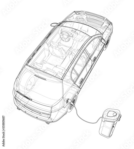 Electric Vehicle Charging Station Sketch. Vector