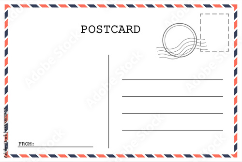 Postcard template. Post envelope with stamp. Vector illustration. EPS 10,