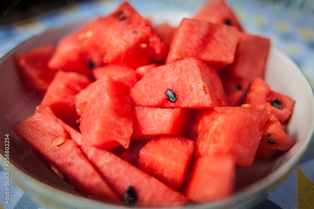 Fresh watermelon on a plate. Summer season is open for picnics. Fresh watermelon on a plate. Summer season is open for picnics.