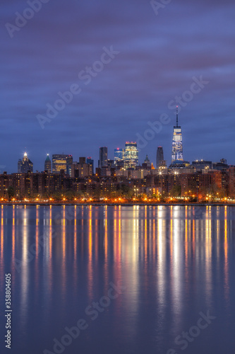 View on Downtown Manhattan from East river with long exposure at dawn