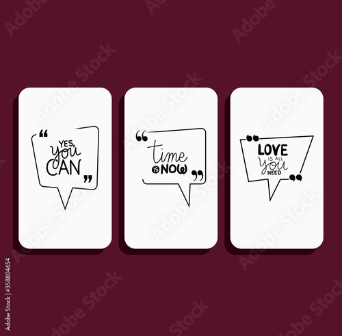Bubbles set design of Quote phrase text and positivity theme Vector illustration