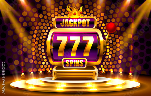 ackpot King spins 777 banner casino on the golden background.