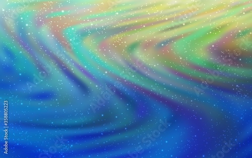 Light Blue, Green vector pattern with night sky stars. Shining colored illustration with bright astronomical stars. Smart design for your business advert.
