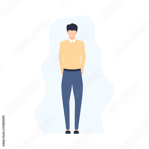 Disappointed sad young man standing alone. Unsuccessful businessman, manager or worker in flat style vector illustration isolated on white.
