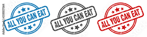 all you can eat stamp. all you can eat round isolated sign. all you can eat label set