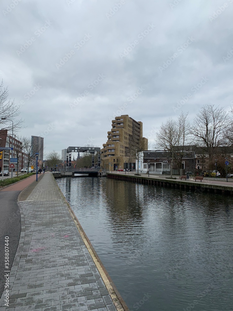 Eindhoven canal waterfront. North Brabant, Netherlands.