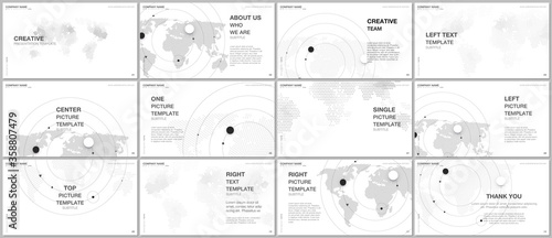 Presentation design vector templates, multipurpose template for presentation slide, flyer, brochure cover design, report presentation. World map concept backgrounds with world map infographic elements