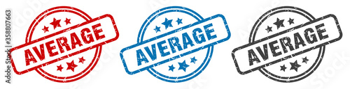 average stamp. average round isolated sign. average label set
