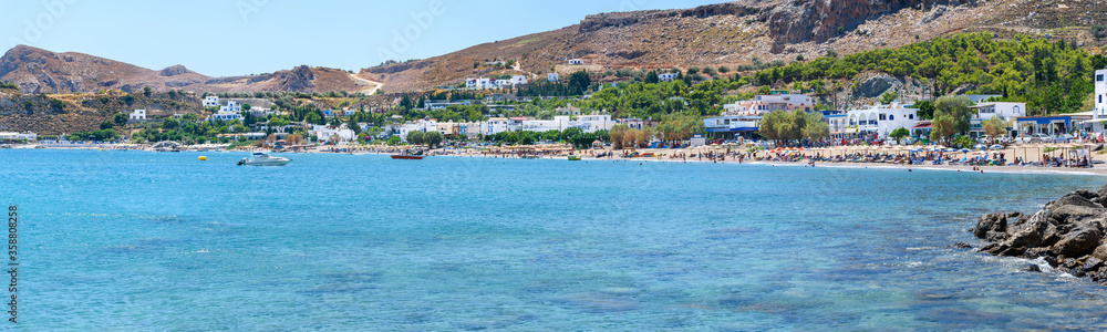 Panoramic view of Stegna beach close to Town of Archangelos (RHODES, GREECE)