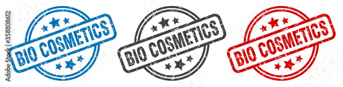 bio cosmetics stamp. bio cosmetics round isolated sign. bio cosmetics label set