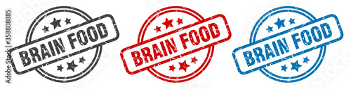 brain food stamp. brain food round isolated sign. brain food label set