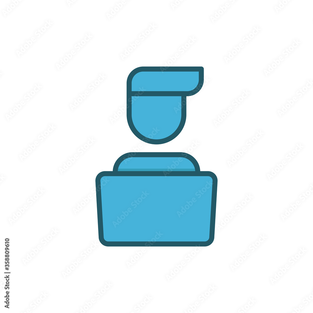 Man working on computer vector icon symbol working isolated on white background Man working on computer vector icon symbol working isolated on white background