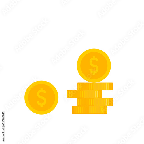 This is a coin icon in a flat style. Stack of gold coins dollar on a white background.