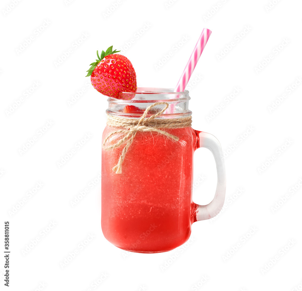 Red smoothie drink in a glass with strawberry isolated on white. Ready for clipping path. Red smoothie drink in a glass with strawberry isolated on white. Ready for clipping path.