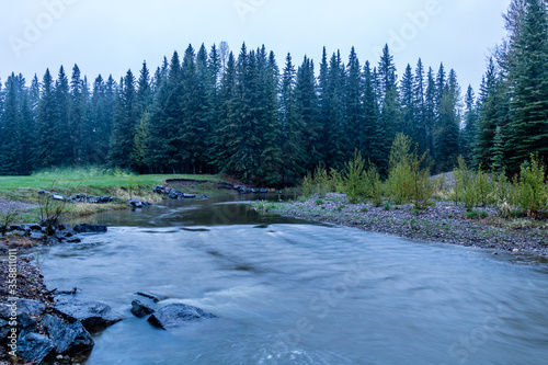 Early morning river run begining of spring. Tay River Provincial Recreation Area, Alberta, Canada