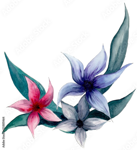 blue, pink and gray watercolor lilies