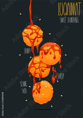 Luqaimat. Sweet ramadhan dumplings. Vector illustration
