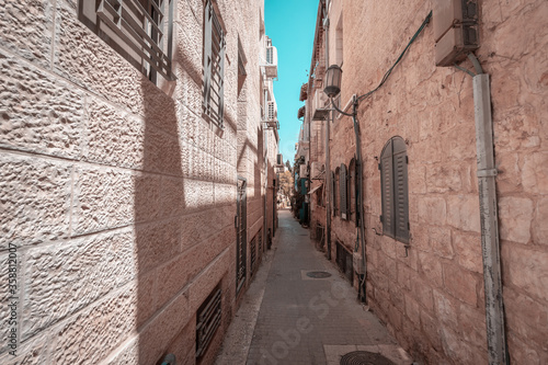 jerusalem  israel. 04-05-2020. Old and narrow streets in the Nahlaot neighborhood of Jerusalem