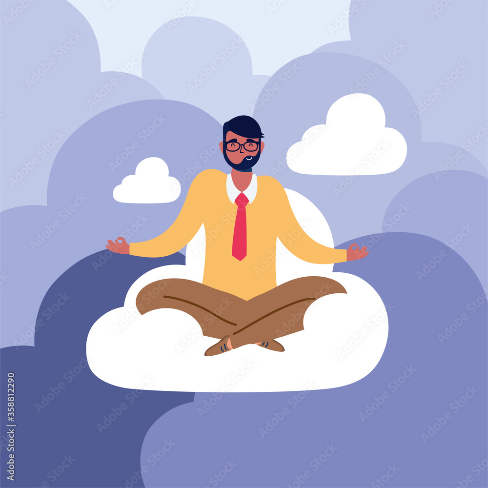 elegant business man with lotus position in cloud elegant business man with lotus position in cloud