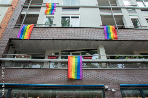 LBGT Flags Against Gay Violence At Amsterdam East The Netherlands 18-6-2-2020 photo