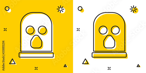 Black Balaclava icon isolated on yellow and white background. A piece of clothing for winter sports or a mask for a criminal or a thief. Random dynamic shapes. Vector