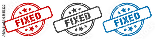 fixed stamp. fixed round isolated sign. fixed label set