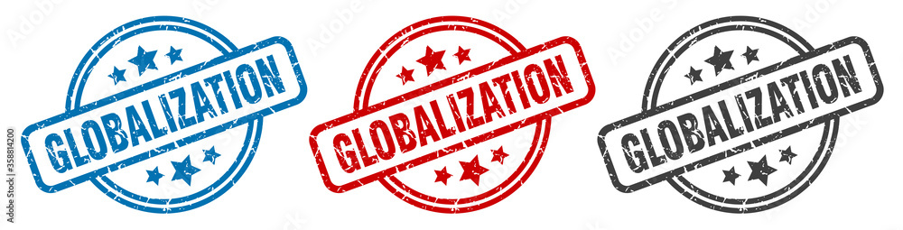 globalization stamp. globalization round isolated sign. globalization label set