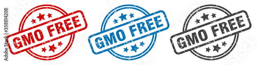 gmo free stamp. gmo free round isolated sign. gmo free label set