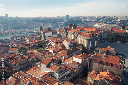 Fototapeta Red rooftops of Porto's old town on a warm spring day, Porto, Portugal