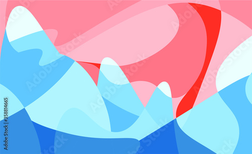 Geometric Mountain and Sunset Background  translucent waves, sea, abstract glass shapes, modern background, Trendy vector Illustration for Wallpaper, Banner, website , Card, Book Illustration, landing