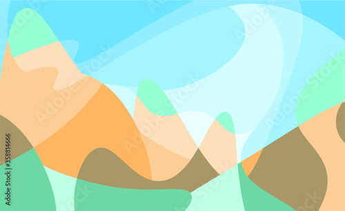 Geometric Mountain and Sunset Background  translucent waves, sea, abstract glass shapes, modern background, Trendy vector Illustration for Wallpaper, Banner, website , Card, Book Illustration, landing