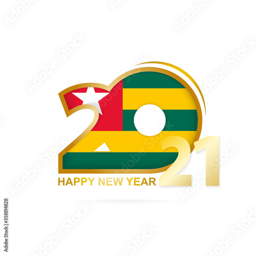 Year 2021 with Togo Flag pattern. Happy New Year Design.