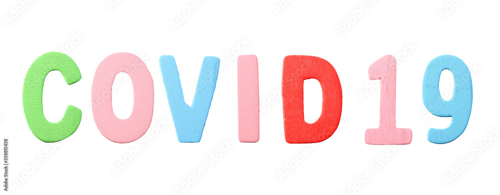 Wooden letters of COVID 19 isolated on white background. Wooden letters of COVID 19 isolated on white background.