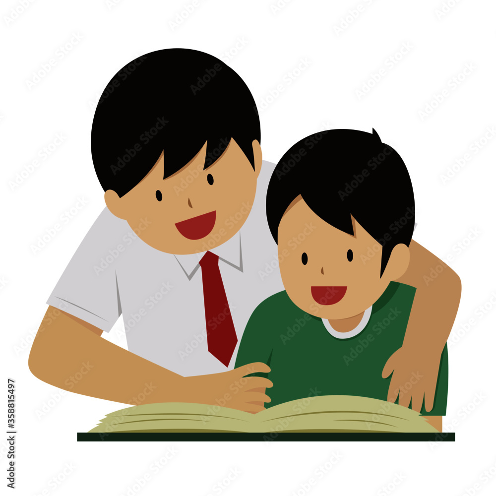young man teach his son homework cartoon character design young man teach his son homework cartoon character design