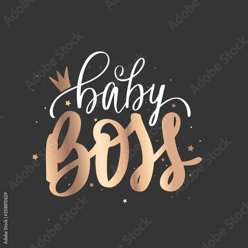 Baby Boss vector golden Hand lettering quote Sparkle design for baby clothes, t-shirt print, birthday party decoration