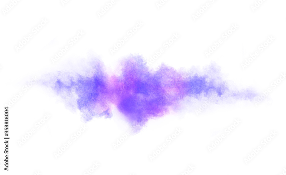 Blue and purple powder explosion on white background.