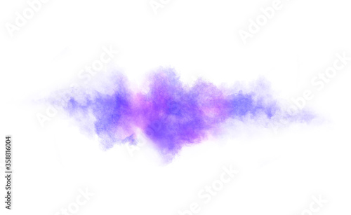 Blue and purple powder explosion on white background.