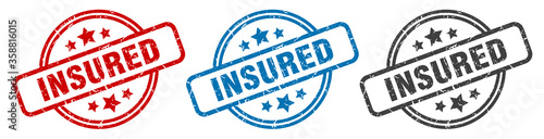 insured stamp. insured round isolated sign. insured label set