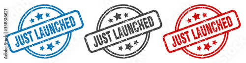 just launched stamp. just launched round isolated sign. just launched label set