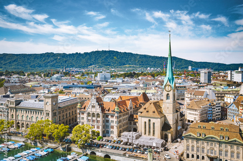 Obraz na płótnie Zürich rooftops panorama with river Limmat, Switzerland w salonie