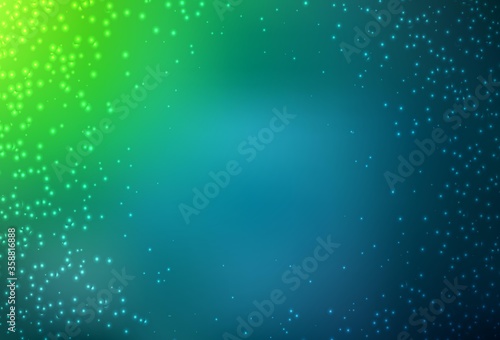 Light Blue, Green vector template with space stars. Shining colored illustration with bright astronomical stars. Template for cosmic backgrounds.