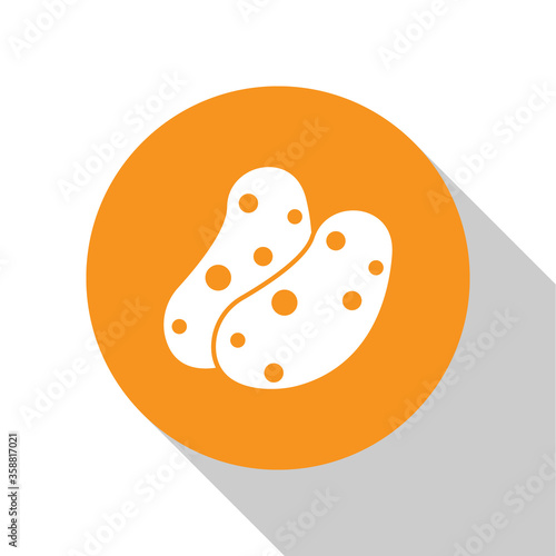 White Potato icon isolated on white background. Orange circle button. Vector