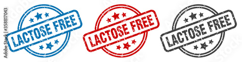 lactose free stamp. lactose free round isolated sign. lactose free label set