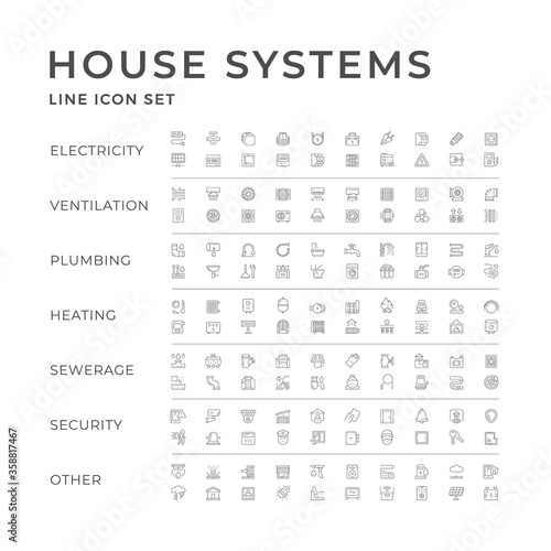 Set line icons of house systems