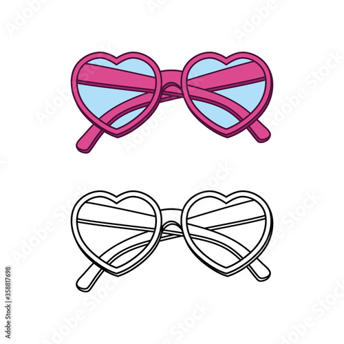 Vector hand-drawn heart shaped glasses isolated on white background