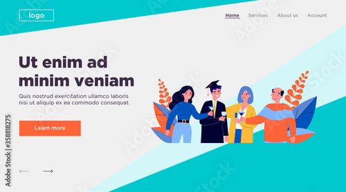 Family celebrating university graduation of son. Diploma, degree, student flat vector illustration. Education and learning concept for banner, website design or landing web page
