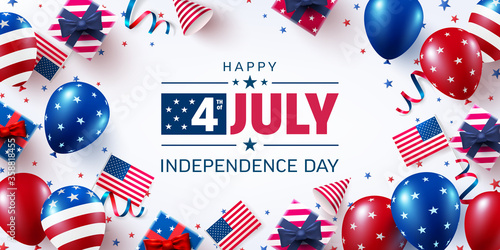 4th of July poster template.USA independence day celebration with American balloons flag.USA 4th of July promotion advertising banner template for Brochures,Poster or Banner.Vector illustration EPS 10